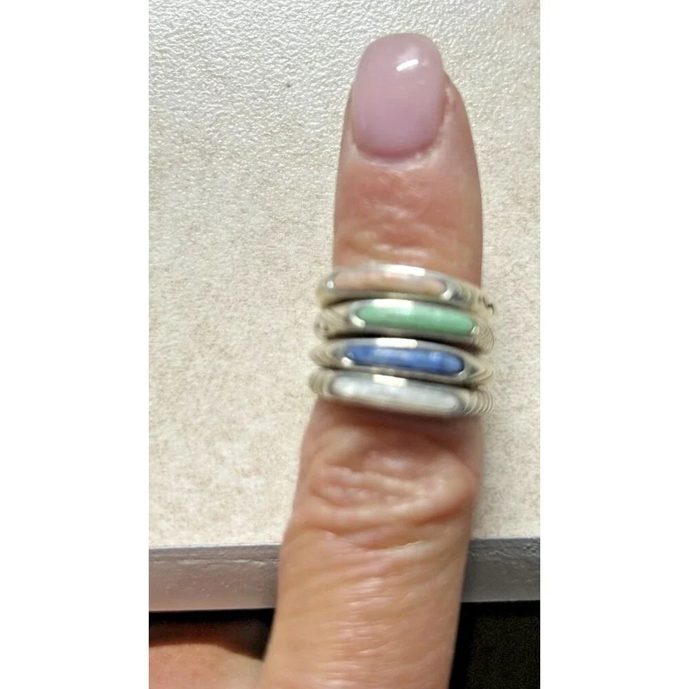 4 Carolyn Pollack & Relios .925 Silver Multi Stone Stackable Rings  Size 5